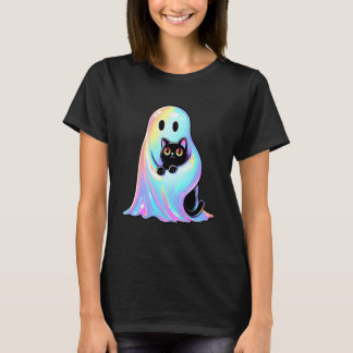 ハロウィンディスコゴーストと猫のかわいいパステルカラーの女性用 Tシャツ