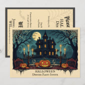 ハロウィンディナー・パーティー招待状 お化け屋敷モチーフ 招待状 (正面/裏面)