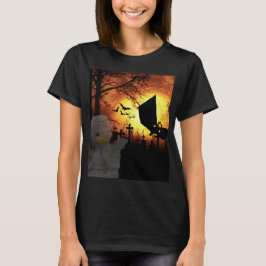 ハロウィンデザインのコウモリ、月、ミイラ Tシャツ
