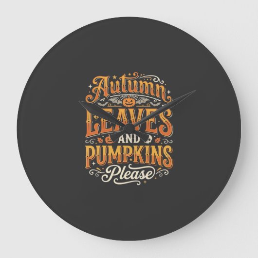 ハロウィンデザインの秋の葉とカボチャ ラージ壁時計 (正面)