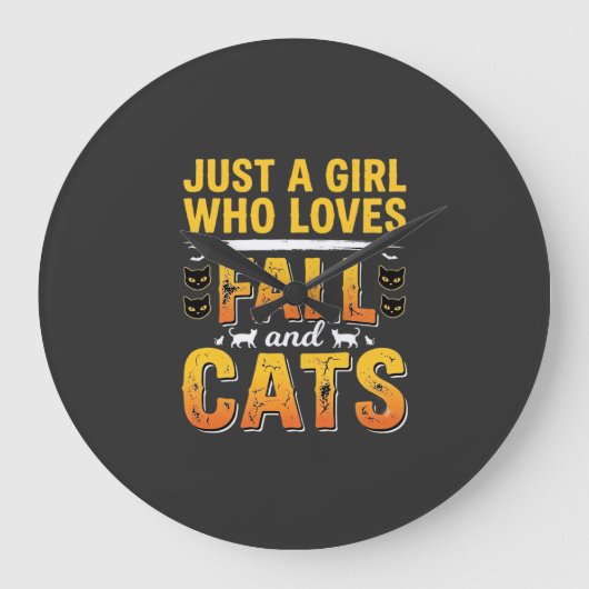 ハロウィンデザインの落ちる猫の女の子_1 ラージ壁時計 (正面)