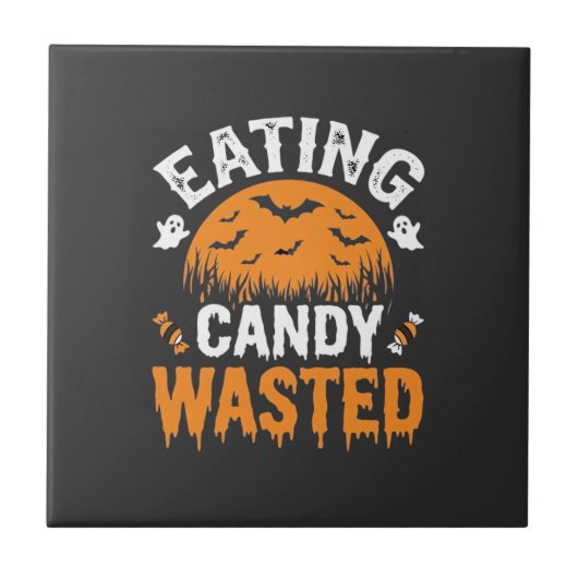 ハロウィンデザイン お菓子を食べ過ぎ_1 タイル (正面)