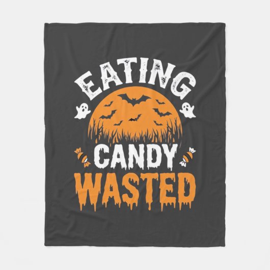 ハロウィンデザイン お菓子を食べ過ぎ_1 フリースブランケット (正面)