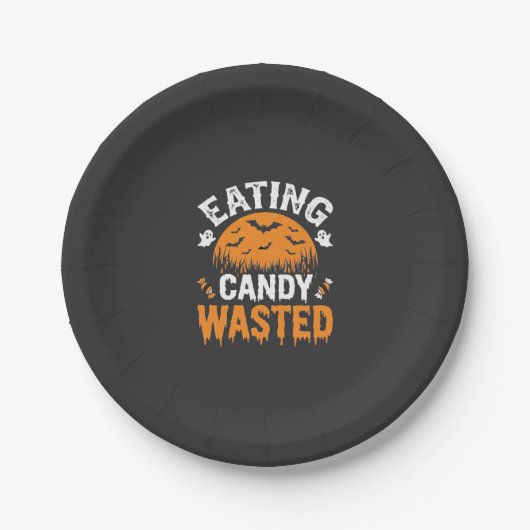 ハロウィンデザイン お菓子を食べ過ぎ_1 ペーパープレート (正面)