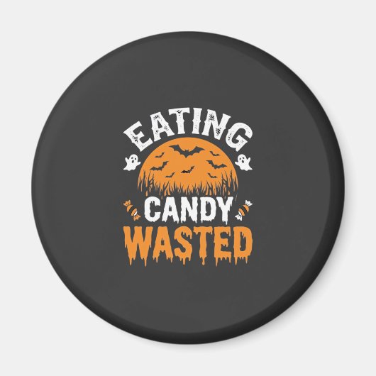 ハロウィンデザイン お菓子を食べ過ぎ_1 マグネット (正面)