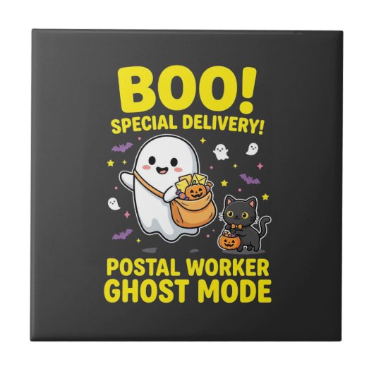 ハロウィンデザイン 郵便局員ゴーストモード_1 タイル (正面)