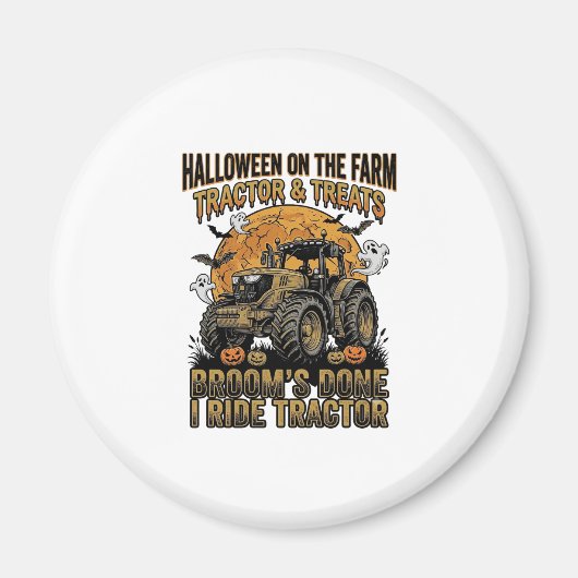 ハロウィントラクターTシャツ 楽しい農場の魔女乗り デザイン マグネット (正面)