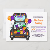 ハロウィントランクまたはトリックカーイラストレーションパーティー 招待状 (正面)
