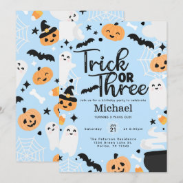 ハロウィントリックオアスリー 3歳の誕生日パーティー 招待状