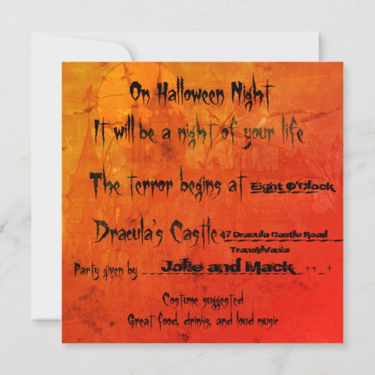ハロウィンドラキュラの城クロークろうそく立ち輝き 招待状 (裏面)