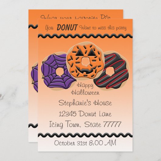 ハロウィンドーナッツバースデーパーティーブック5x7 招待状 (正面/裏面)