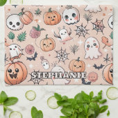 ハロウィンドールパターンと幽霊&カボチャ2 キッチンタオル (折り畳み)