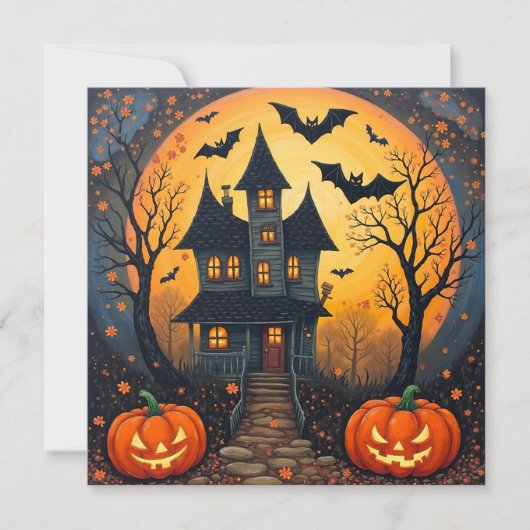 ハロウィンナイトの幽霊屋敷とカボチャ シーズンカード (正面)