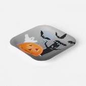 ハロウィンナイトの幽霊 - かぼちゃのゴーストとコウモリ ペーパープレート (傾斜あり)