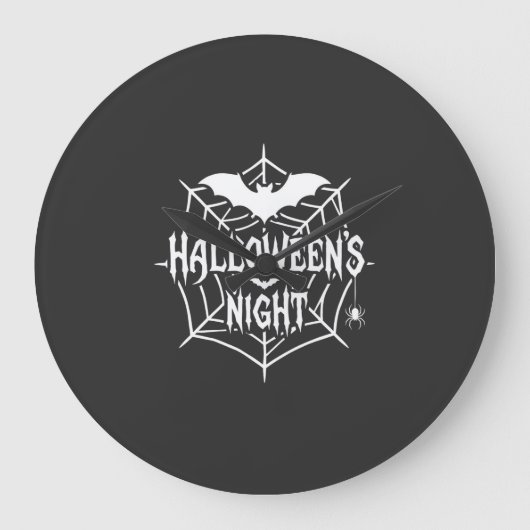 ハロウィンナイトコウモリクモの巣ベクター デザイン_1 ラージ壁時計 (正面)
