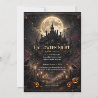ハロウィンナイトゴシック城パーティー招待状（編集可能） 招待状