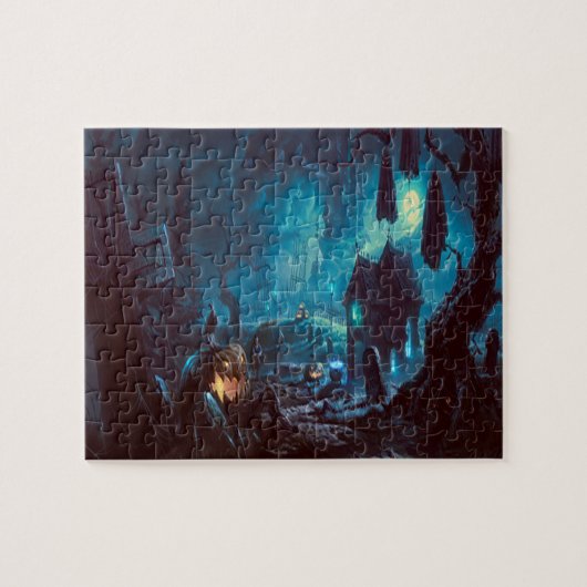 ハロウィンナイトフルムーン幽霊のよく出る墓地 ジグソーパズル (横)