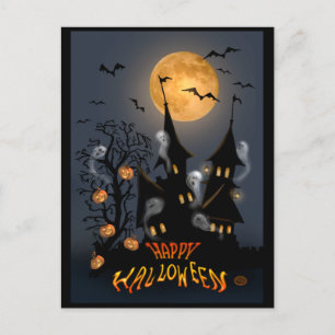 ハロウィンナイト幽霊のよく出るヴァンパイア城はがき ポストカード