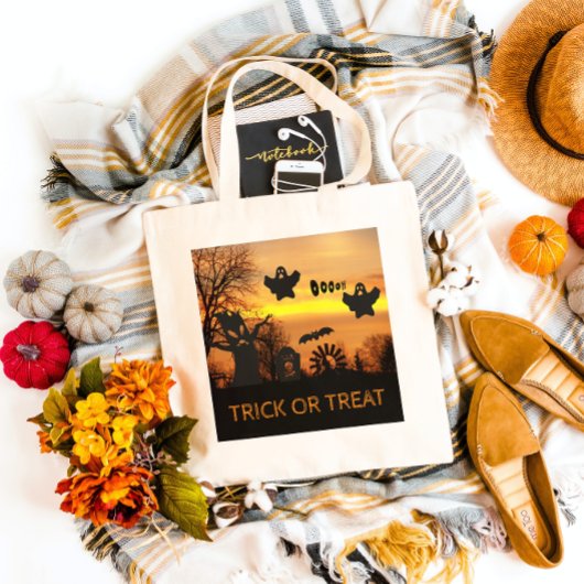 ハロウィンナイト怖い幽霊たちとこうもり トートバッグ