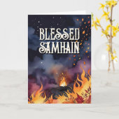 ハロウィンナイト秋フォレストボ異教のンファイアハロウィーン カード (黄色い花)