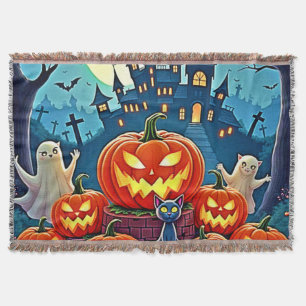 ハロウィンナイト: スプーキーで楽しいアート スローブランケット