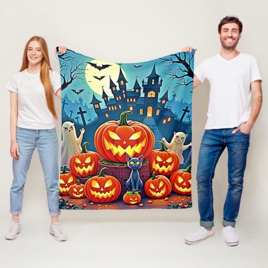 ハロウィンナイト: スプーキーな楽しみアート フリースブランケット (インサイチュ)