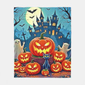 ハロウィンナイト: スプーキーな楽しみアート フリースブランケット (正面)