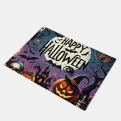 ハロウィンナイト パンプキン、ドクロ & 幽霊の家 ドアマット (アングル)