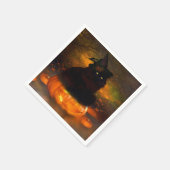 ハロウィンナプキン/カボチャに座る黒猫 スタンダードカクテルナプキン (角)