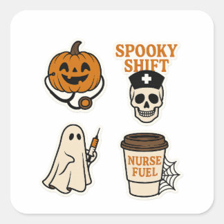 ハロウィンナースステッカーパック – 1シートに5デザイン スクエアシール