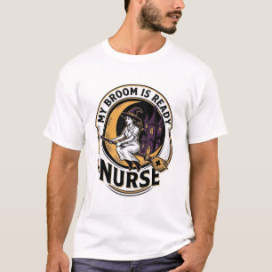 ハロウィンナースTシャツビンテージ魔女の箒デザイン_1 Tシャツ
