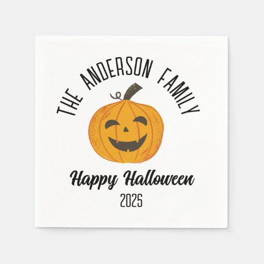ハロウィンニコニコ顔パーソナライズされた名 スタンダードカクテルナプキン (正面)