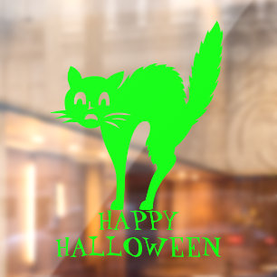 ハロウィンネオングリーンの黒猫文字カスタムデコール ウィンドウサイン