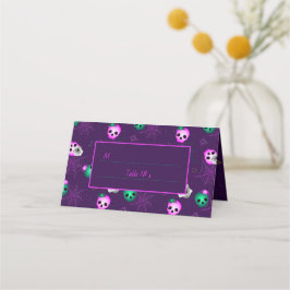   ハロウィンネオンピンク&グリーン白熱［赤熱］光を放つスカルズプラ プレイスカード