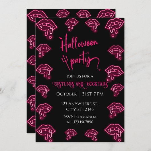 ハロウィンネオンヴァンパイアパーティの招待状 招待状 (正面/裏面)