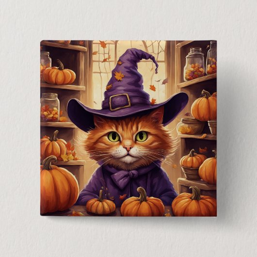 ハロウィンネコボタン 缶バッジ (正面)