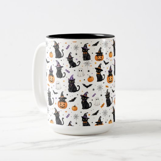 ハロウィンネコマグ | 黒猫好きへのギフト ツートーンマグカップ (正面左)