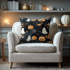 ハロウィンネームピロー - カボチャ、幽霊、秋のモチーフ クッション