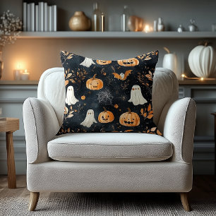 ハロウィンネームピロー - カボチャ、幽霊、秋のモチーフ クッション