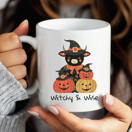 ハロウィンハイランドカウの魔女とパンプキンマグ コーヒーマグカップ