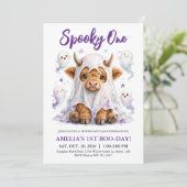ハロウィンハイランドカウ スプーキー ワン 1歳の誕生日 招待状 (スタンド正面)