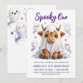 ハロウィンハイランドカウ スプーキー ワン 1歳の誕生日 招待状 (正面/裏面)