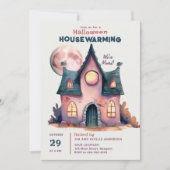 ハロウィンハウスウォーミングニューファミリーホームピンクムーン 招待状 (正面)