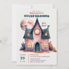 ハロウィンハウスウォーミングニューファミリーホームピンクムーン 招待状