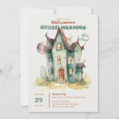 ハロウィンハウスウォーミングニューホームピンクムーンアート 招待状 (正面)