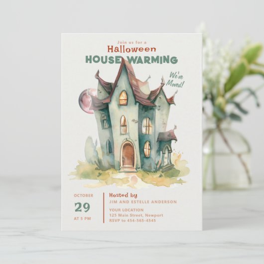 ハロウィンハウスウォーミングニューホームピンクムーンアート 招待状 (スタンド正面)