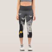 ハロウィンハウス，黒猫，こうもり，カボチャ カプリレギンス (正面)