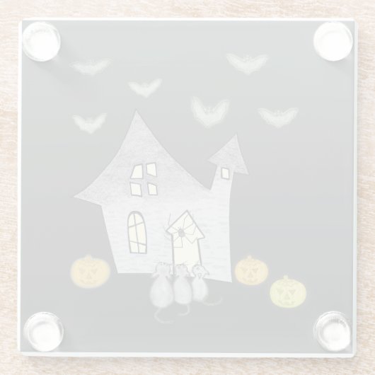 ハロウィンハウス,黒猫,こうもり,カボチャ ガラスコースター (裏面)