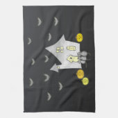 ハロウィンハウス，黒猫，こうもり，カボチャ キッチンタオル (縦)