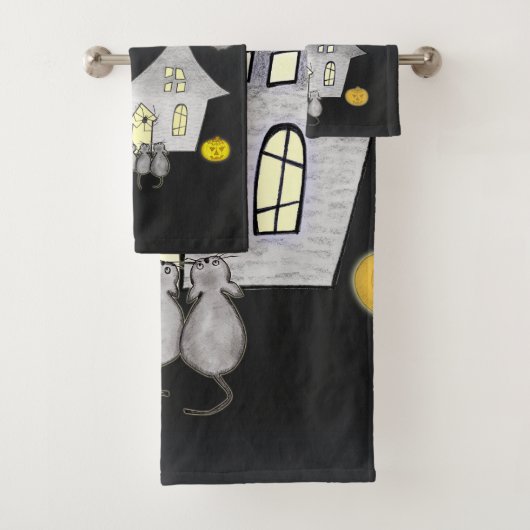 ハロウィンハウス,黒猫,こうもり,カボチャ バスタオルセット (インサイチュ)